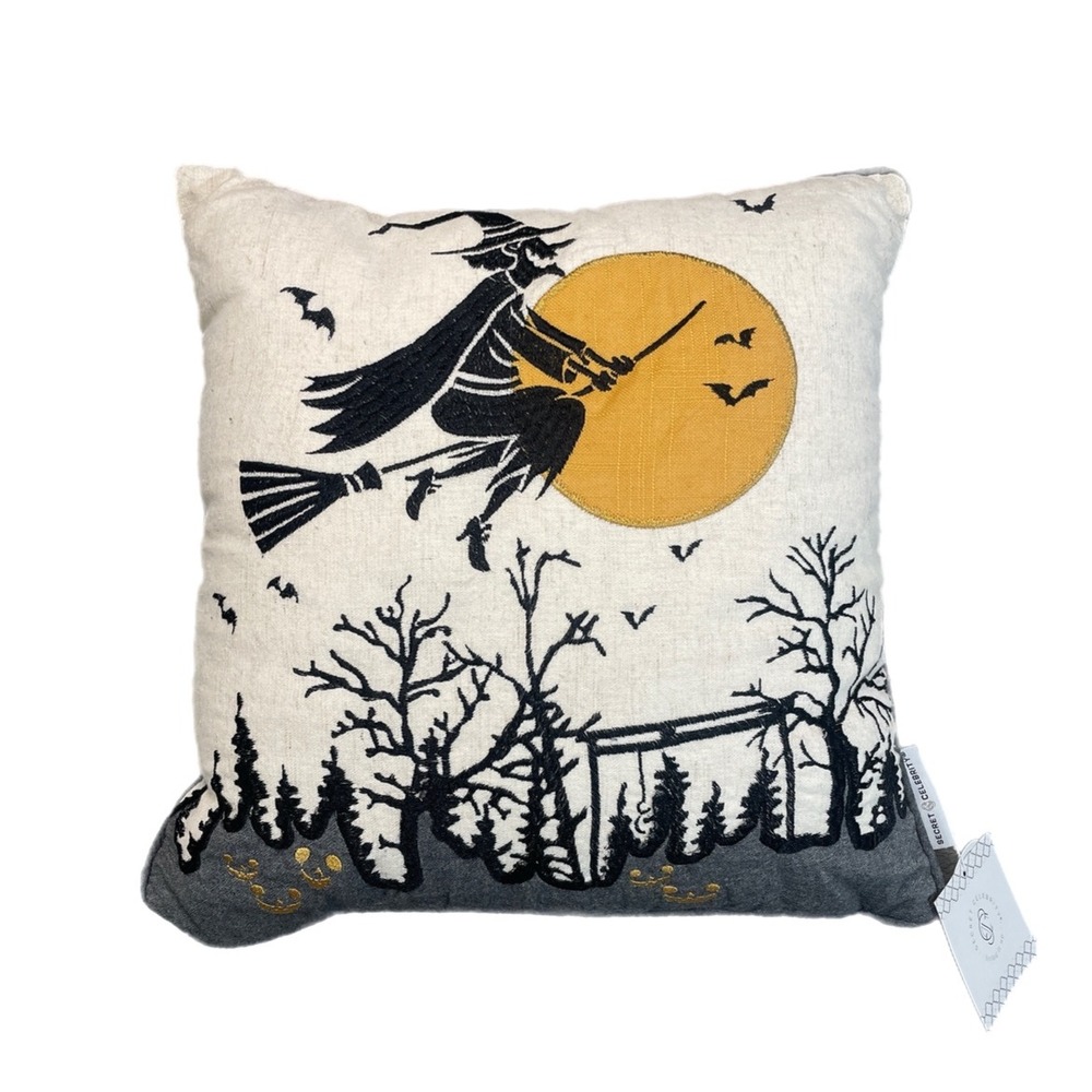 Secret Celebrity Halloween Witch Moon‎ Bat Trees Throw Pillow Square Accent NWT